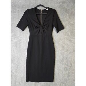 Premier Amour Black Sheath Dress Women's Size 6 V Neck Short Sleeve Party Career